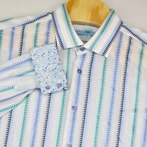 Bertigo Men's Button‎ Down Shirt Long Sleeve Geometric Print Cotton